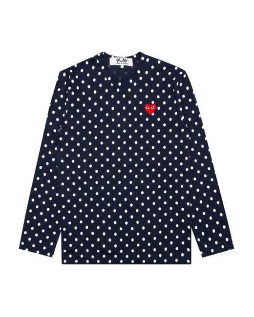 COMME DES GARÇONS PLAY Blue Langarmshirt mit Polka Dots