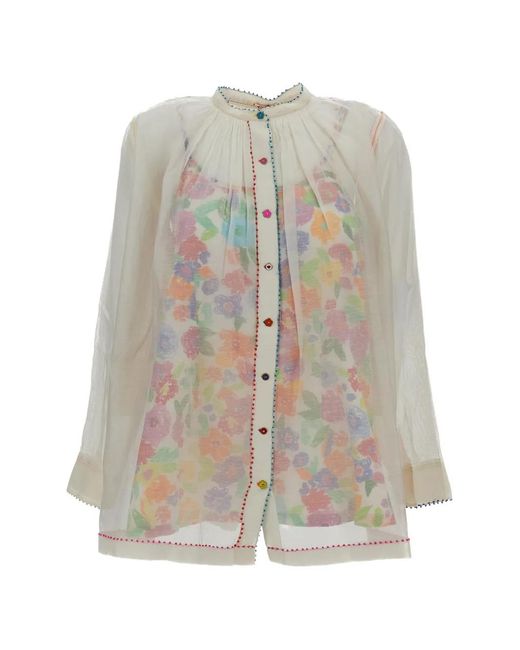 Péro White Floral-Print Layered Blouse