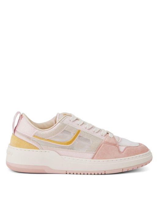 Ferragamo Pink Mesh Suede Lace-up Sneakers