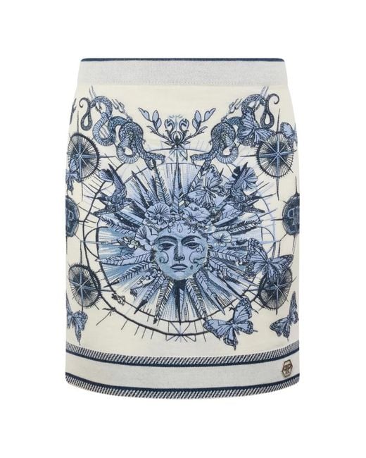 Philipp Plein Blue Knitted Mini Skirt Butterfly Tattoo