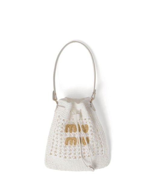 Miu Miu White Woven Mini Bucket Bag - Women's - Fabric