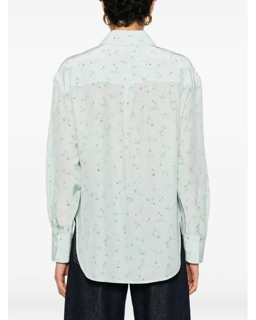 Victoria Beckham Blue Floral-Print Long-Sleeve Shirt