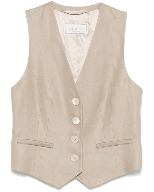 Peserico Natural Tailored Linen Gilet With Deep V-Neckline