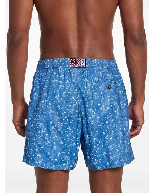 Mc2 Saint Barth Blue Short De Bain Wave Toile À Lien De Resserrage for men