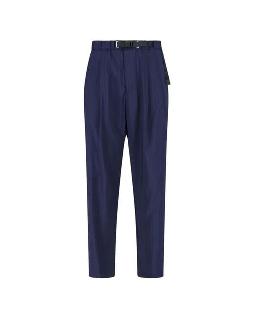 White Sand Blue Pinstripe Belted Trousers for men