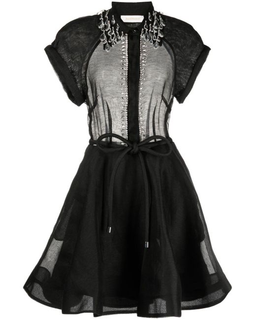 Zimmermann Black Matchmaker Flip Crystal-embellished Minidress