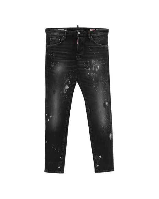 DSquared² Black Distressed-Finish Faded-Effect Jeans for men