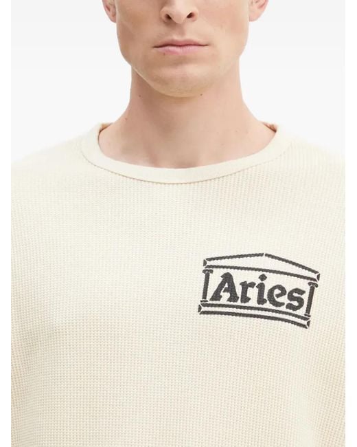Aries Natural Logo Waffle-Pattern Sweatshirt for men
