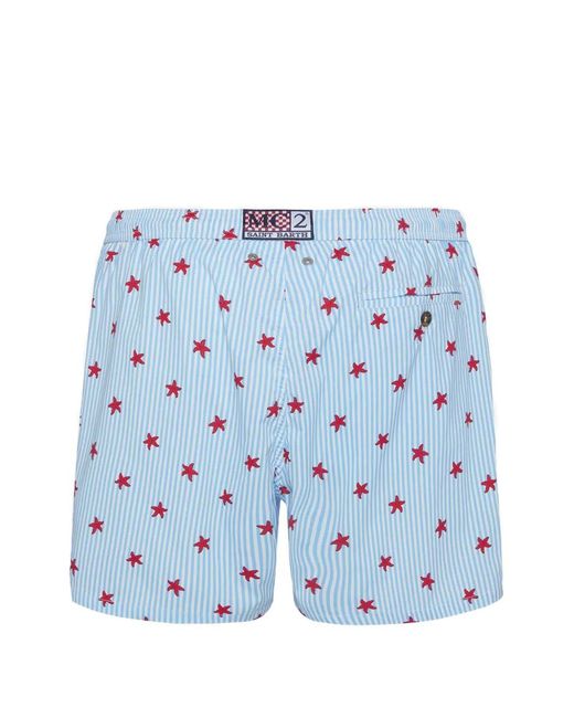 Mc2 Saint Barth Blue Starfish-Print Striped Swim Shorts for men