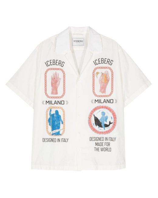 Iceberg White Rome-print Cotton Shirt for men