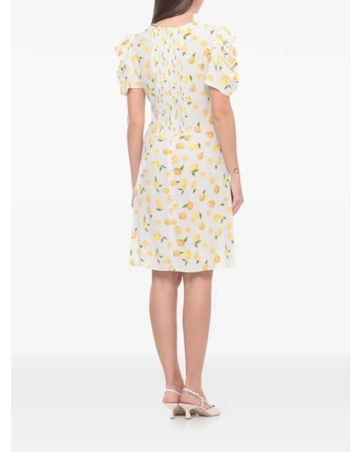 Mar De Margaritas Metallic Karin Lemon-Print Ruched Mini Dress