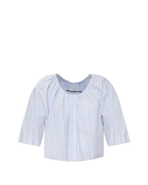 Alexander Wang Blue Striped Cropped Shirt