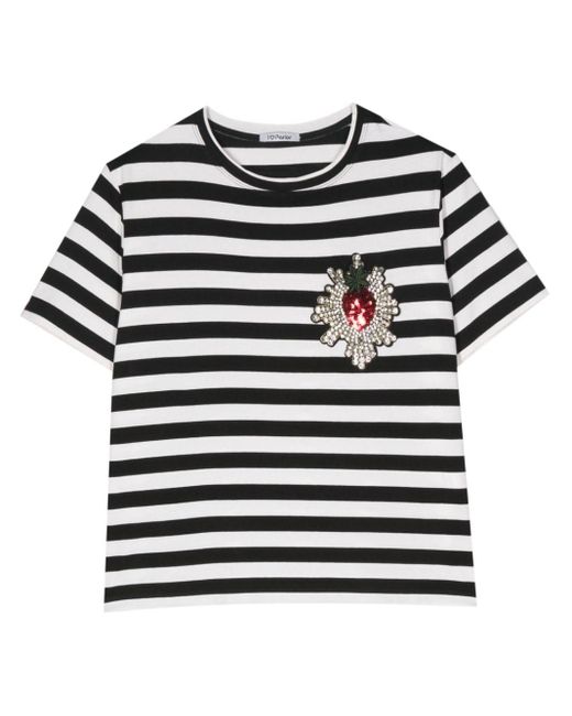 Parlor Black Rhinestone-embellished Striped T-shirt