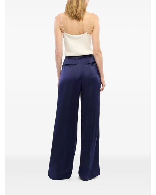 Another Tomorrow Blue Pleated Satin Trousers