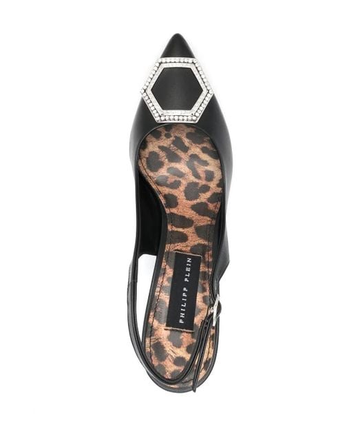 Philipp Plein Black Hexagonal-Detail Leather Slingbacks