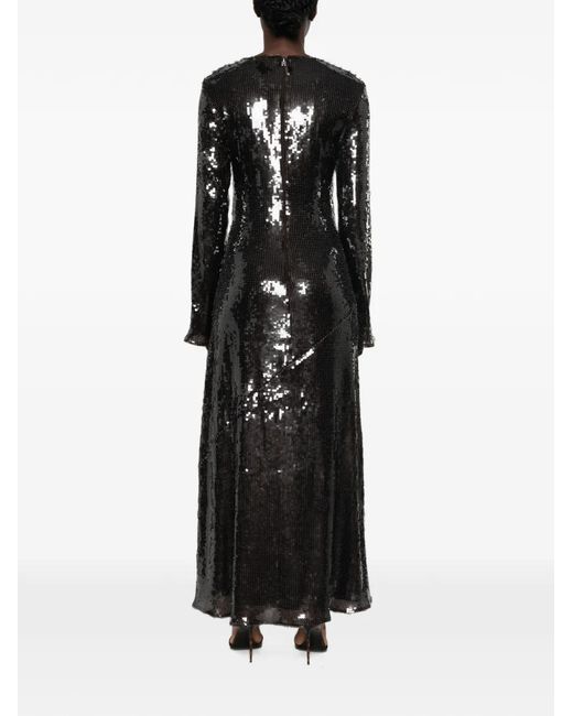 ROTATE BIRGER CHRISTENSEN Black Sequin-Embellished Long-Sleeve Maxi Dress