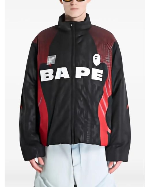 A Bathing Ape Red Logo-Print Padded Jacket