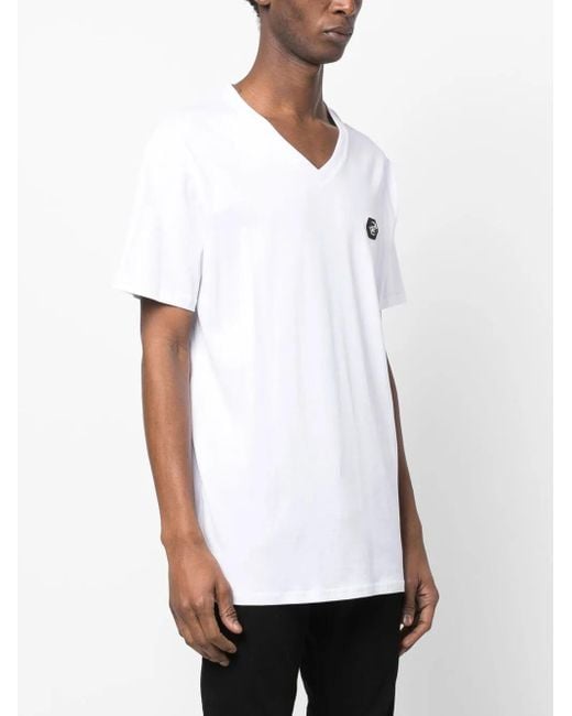 Philipp Plein White Gothic Plein V-Neck T-Shirt for men