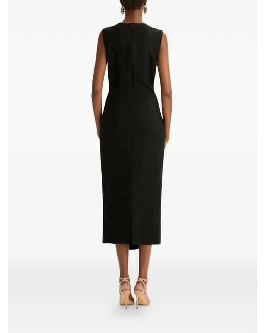 Oscar de la Renta Black Brooch Embroidered Cocktail Sleeveless Dress