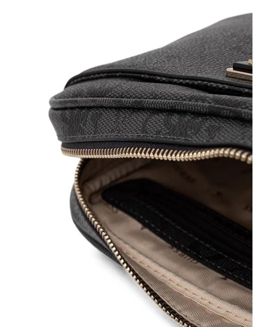 Guess Black Monogram-Print Logo-Plaque Shoulder Bag