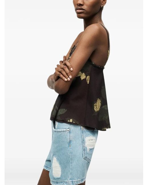 Moschino Brown Floral-Print Ruffled Top