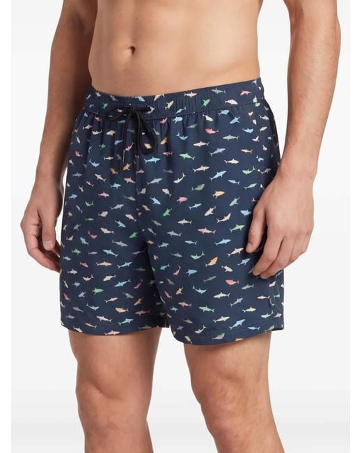 Paul & Shark Blue Shark-Motif Swim Shorts for men