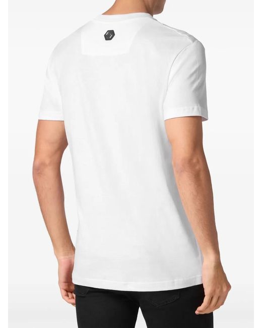 Philipp Plein White T-Shirt Round Neck Ss Tattoo for men
