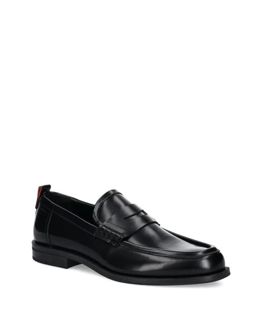 HUGO Black Penny-Slot Leather Loafers for men