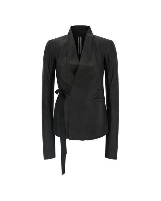 Rick Owens Black Hollywood V-Neck Leather Jacket