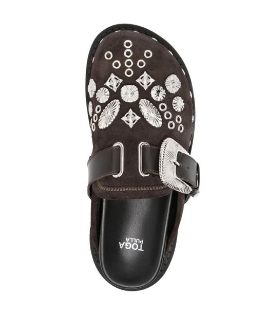 Toga Black Eyelet-Detailing Leather Mules