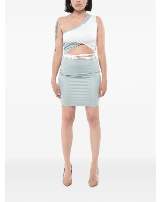Off-White c/o Virgil Abloh Blue Bicolour Midi Dress With Lace-Up Detail