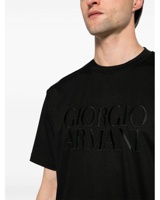 Giorgio Armani Black Logo-embroidered Cotton T-shirt for men