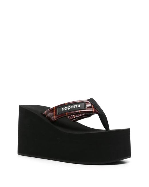 Coperni Black 90mm Branded Wedge Flip Flops