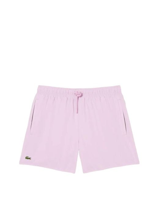 Lacoste Purple Logo-Patch Drawstring Swim Shorts for men