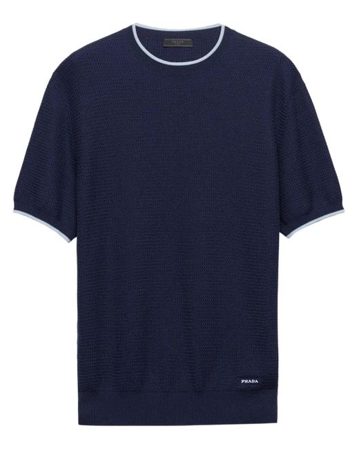 Prada Blue Silk-Blend T-Shirt for men