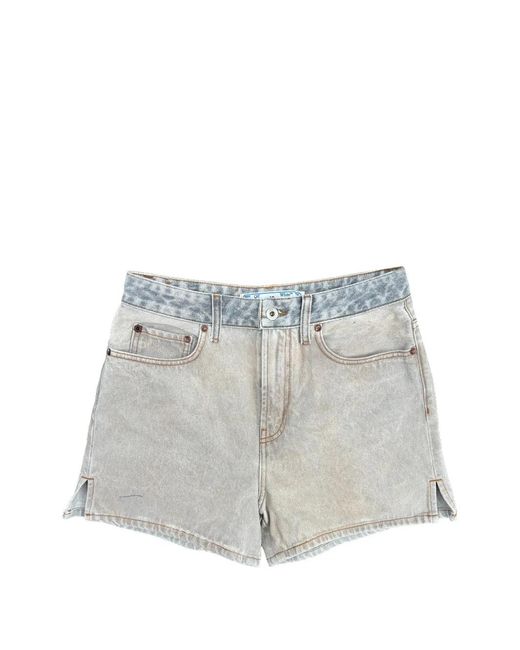 Off-White c/o Virgil Abloh White Marbled-Effect Denim Shorts