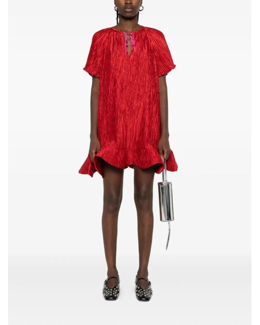 Jonathan Simkhai Red Plissé Ruffled Mini Dress