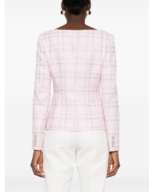Alessandra Rich Pink Sequin-embellished Tweed Jacket