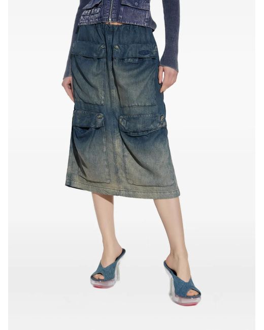 DIESEL Blue Multi-Pocket Denim Midi Skirt