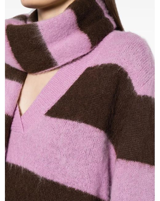 B+ AB Purple Stripe-Pattern V-Neck Jumper