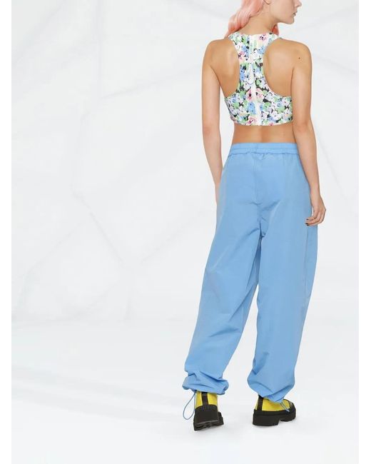 Ganni Blue Cropped Floral Print Sleeveless Top