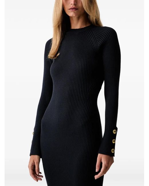 Twinset Black Midi Ribbed-Knit Button-Cuff Dress