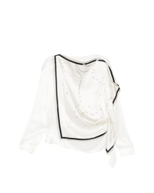 JNBY White Pearl-Print Draped Blouse