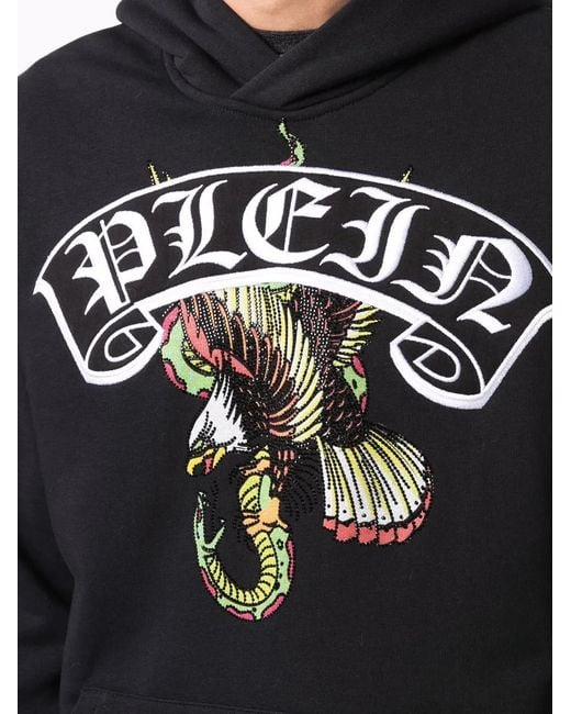 Philipp Plein Blue Logo-Print Pullover Hoodie for men