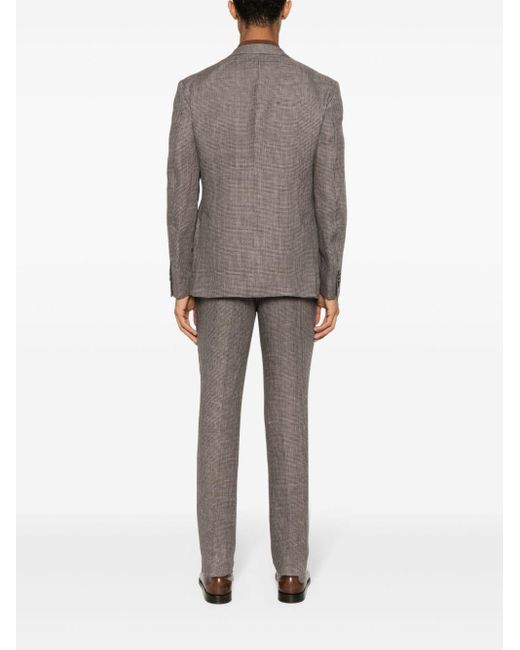 Luigi Bianchi Brown Houndstooth-pattern Linen Suit for men