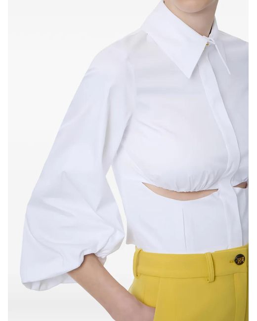 Elisabetta Franchi White Cut-Out Balloon-Sleeve Shirt