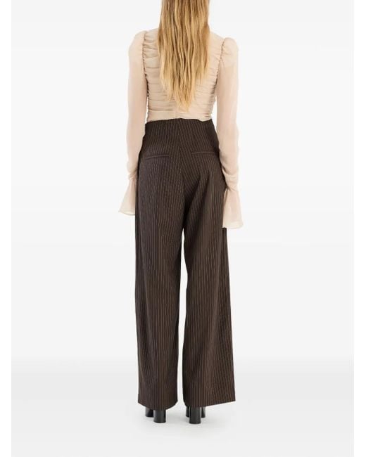 ROTATE BIRGER CHRISTENSEN Brown Pinstripe Wide-Leg Trousers