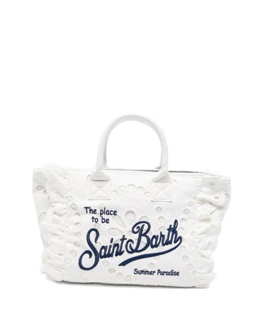 Mc2 Saint Barth White Colette Volant Broderie-Anglaise Tote Bag