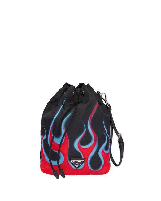 Prada Black Flames Print Drawstring Travel Bag