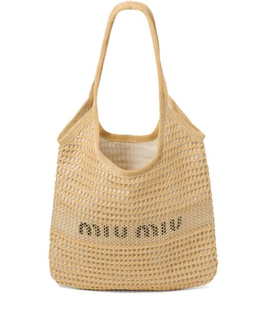 Miu Miu Natural Logo-print Woven Tote Bag